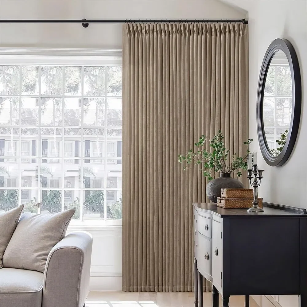 Brand New Latte Linen Pinch Pleated Curtains 40
